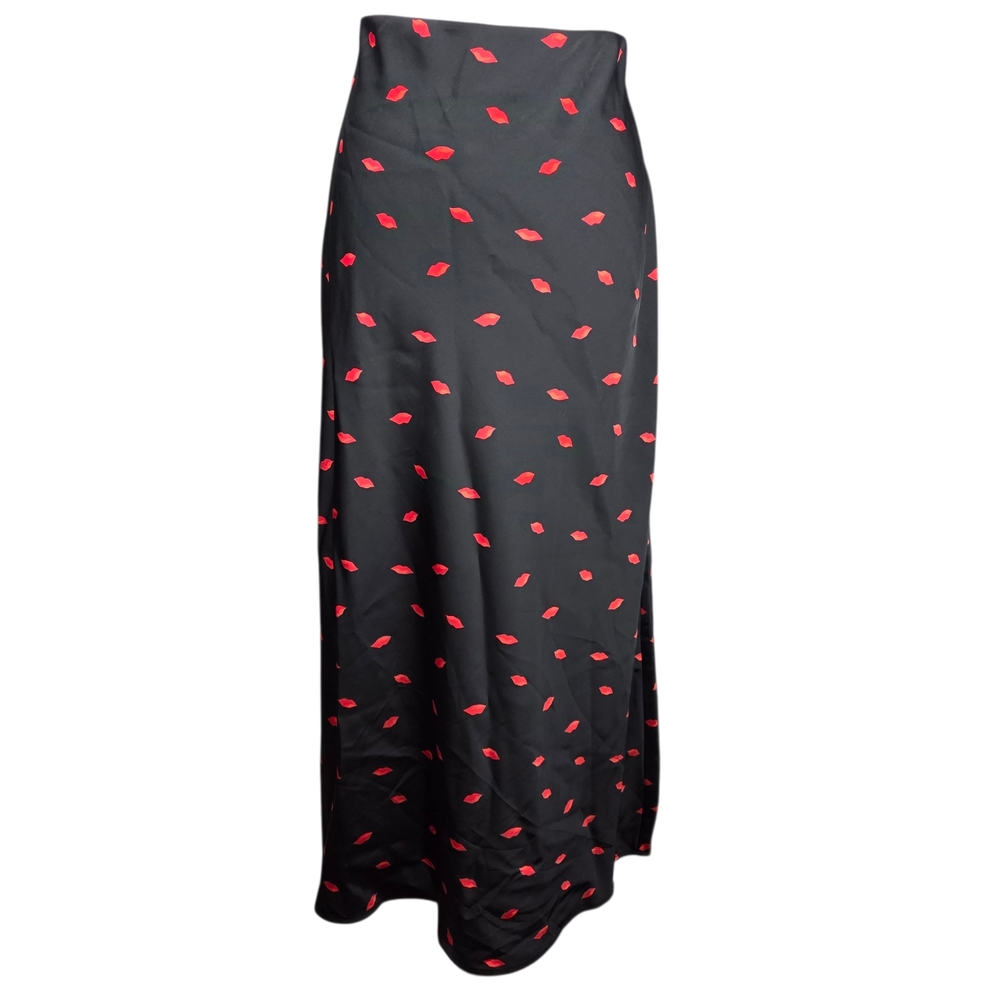A New Day Lips Skirt Large -Black & Red -A-Line -Long -Valentines Day -NEW